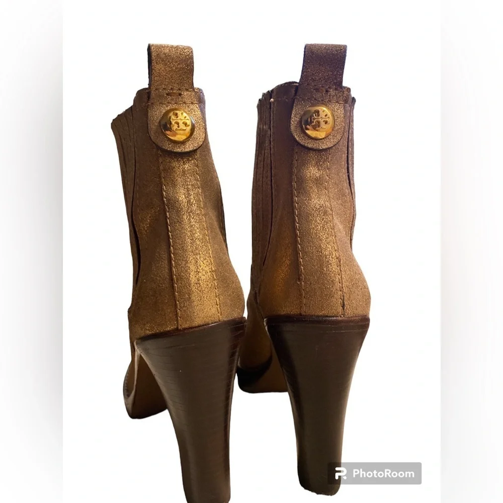 TORY BURCH TROY GOLDEN LEATHER BOOTIES size 6
